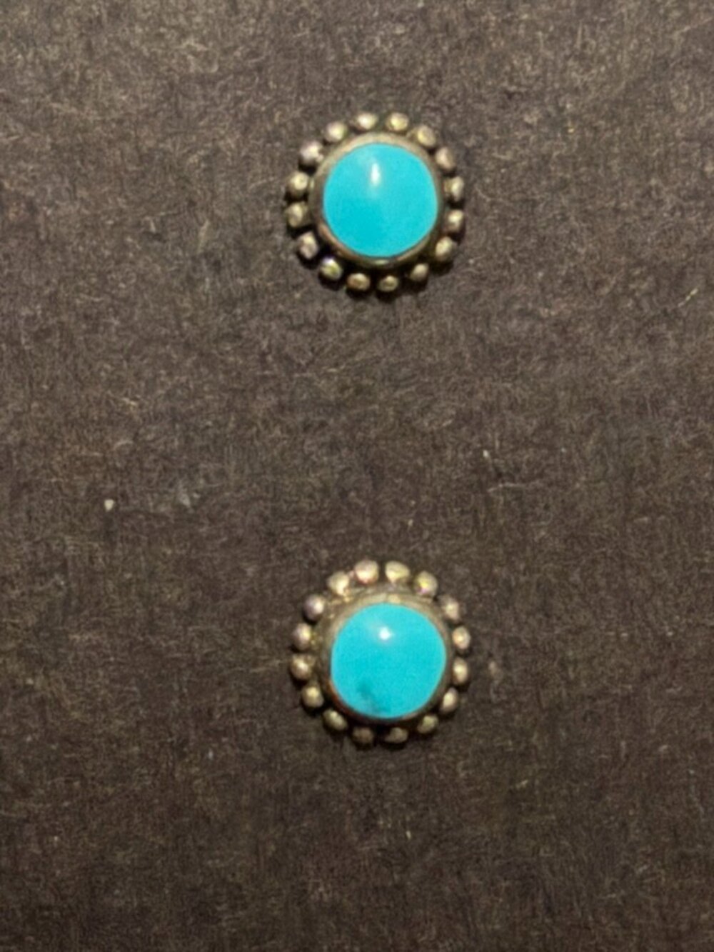 Dainty Round Turquoise Cabochon Studs with Beaded Border